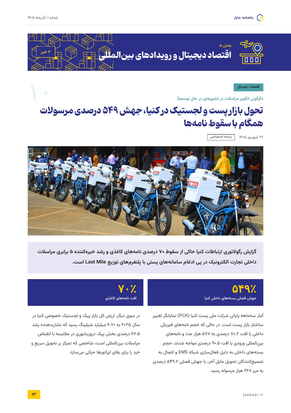 تحول بازار پست و لجستیک در کنیا، جهش ۵۴۹ درصدی مرسولات همگام با سقوط نامه‌ها